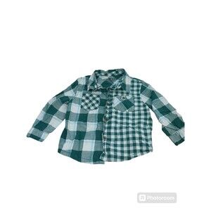 Genuine Kids OshKosh Shirt Boys Green  Plaid Western Shirt  Sz 2T